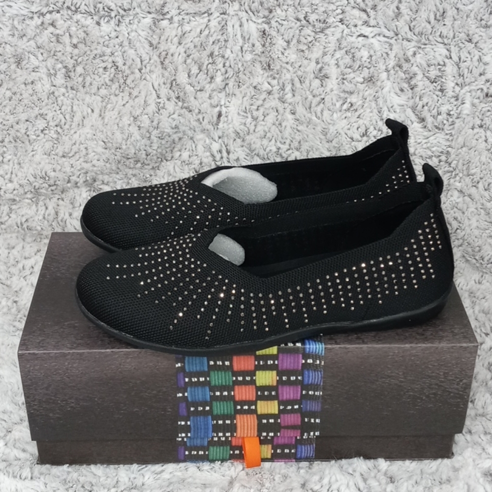 Comfortable Black Women's Shoes with Bling Studded Design